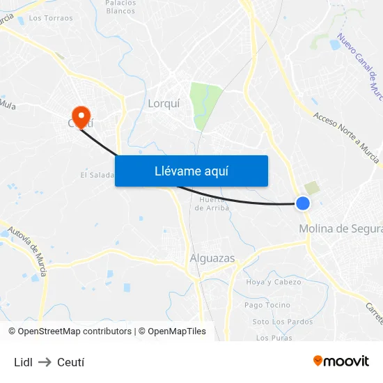 Lidl to Ceutí map