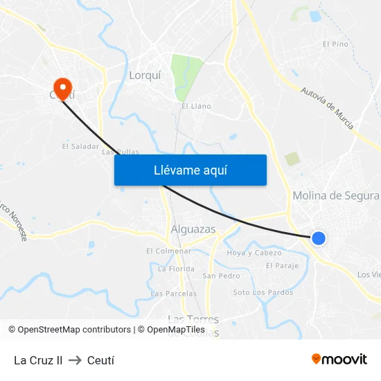 La Cruz II to Ceutí map