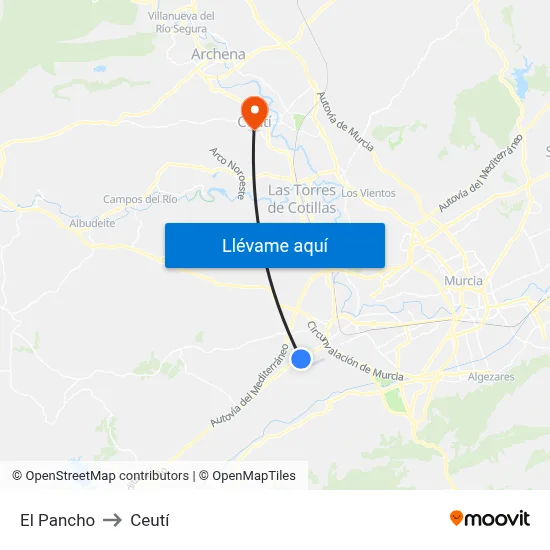 El Pancho to Ceutí map