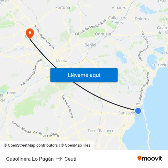 Gasolinera Lo Pagán to Ceutí map