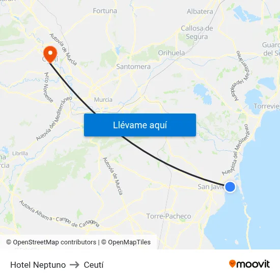 Hotel Neptuno to Ceutí map