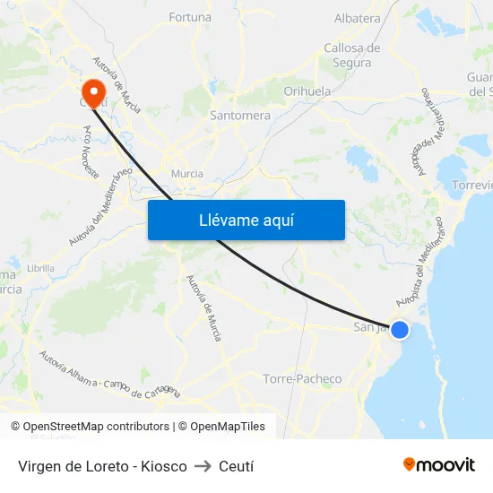 Virgen de Loreto - Kiosco to Ceutí map