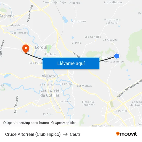 Cruce Altorreal (Club Hípico) to Ceutí map
