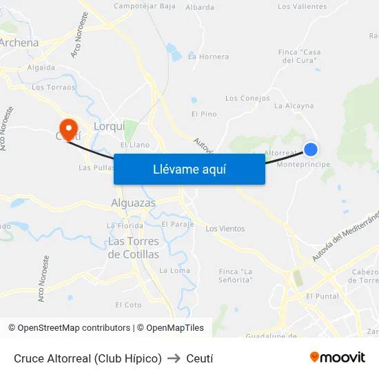 Cruce Altorreal (Club Hípico) to Ceutí map