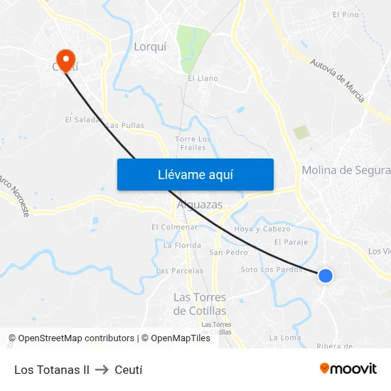 Los Totanas II to Ceutí map