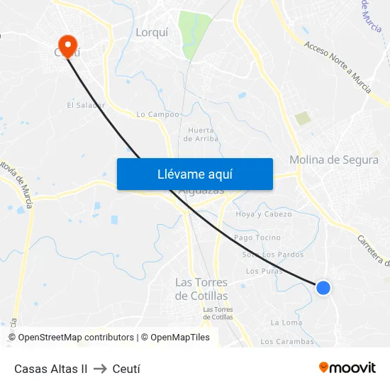 Casas Altas II to Ceutí map