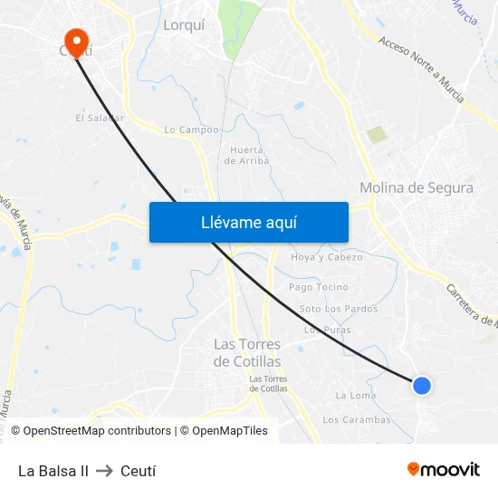 La Balsa II to Ceutí map