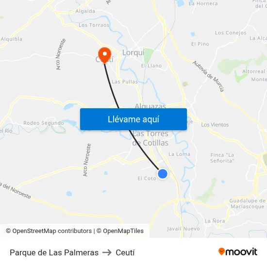 Parque de Las Palmeras to Ceutí map