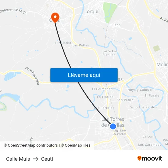 Calle Mula to Ceutí map