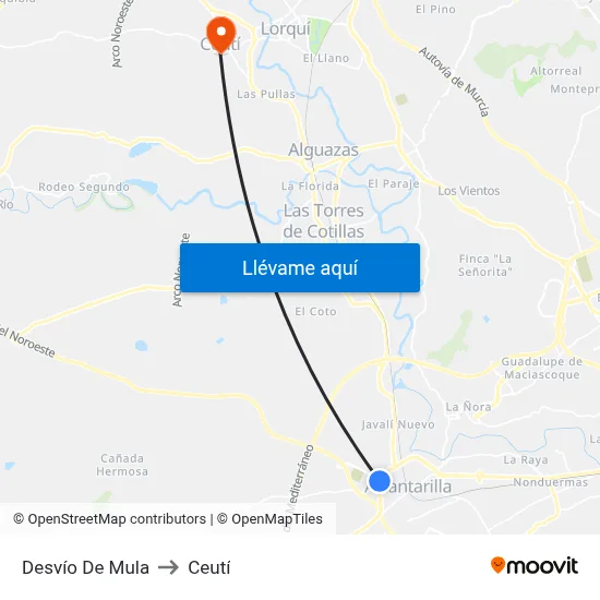 Desvío De Mula to Ceutí map