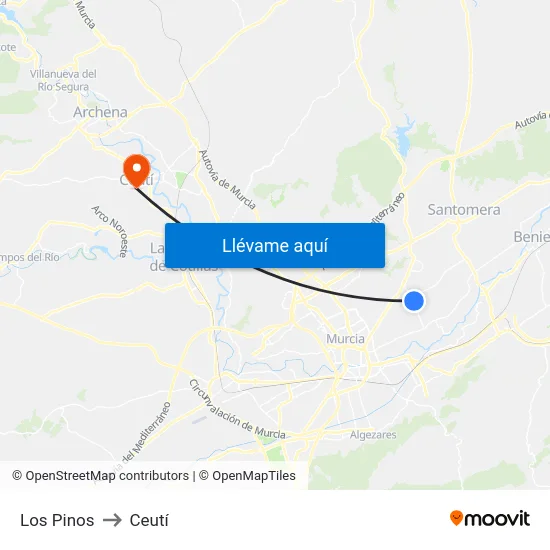 Los Pinos to Ceutí map