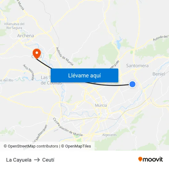 La Cayuela to Ceutí map