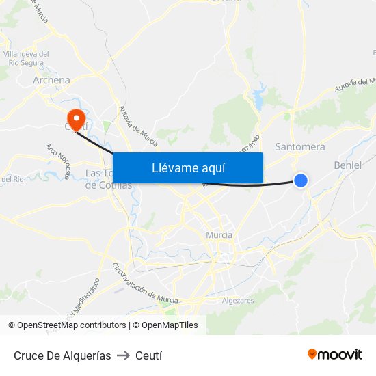 Cruce De Alquerías to Ceutí map