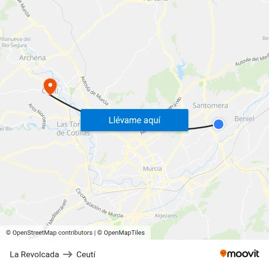 La Revolcada to Ceutí map