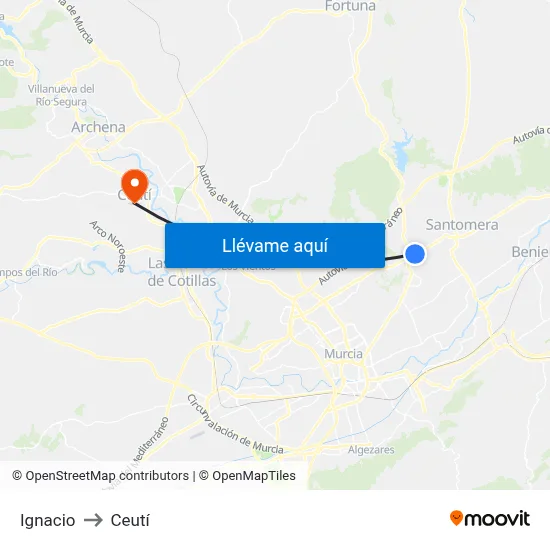 Ignacio to Ceutí map