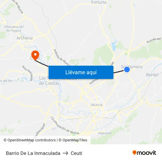 Barrio De La Inmaculada to Ceutí map