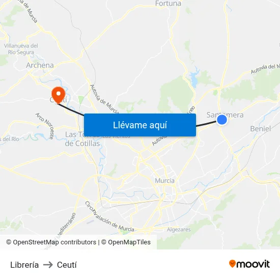 Librería to Ceutí map