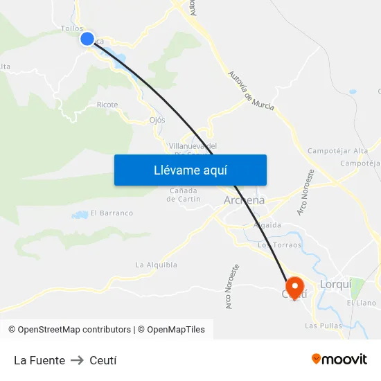 La Fuente to Ceutí map