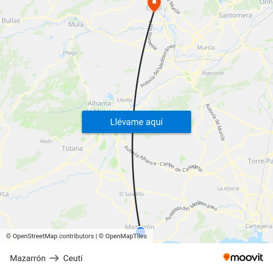 Mazarrón to Ceutí map