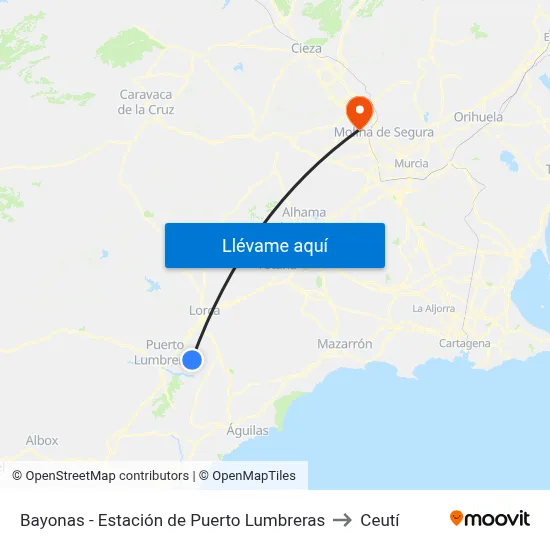 Bayonas - Estación de Puerto Lumbreras to Ceutí map