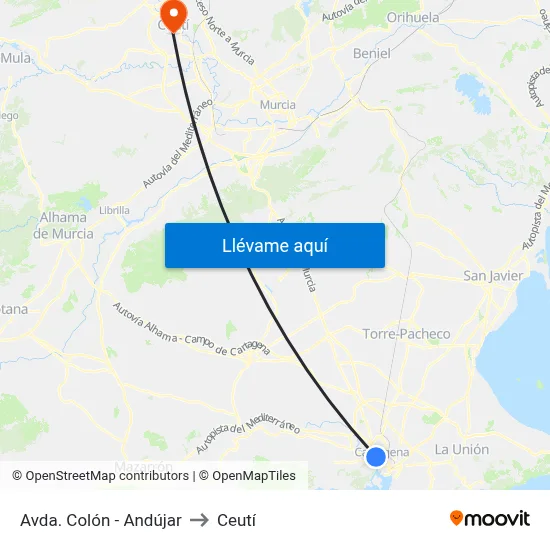 Avda. Colón - Andújar to Ceutí map