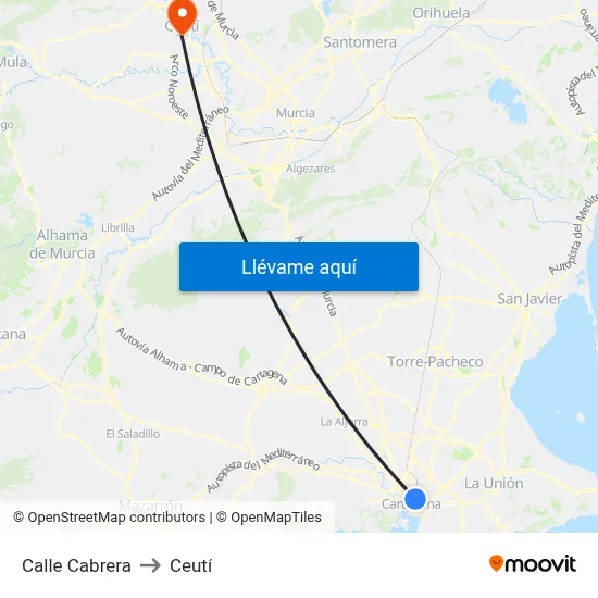 Calle Cabrera to Ceutí map