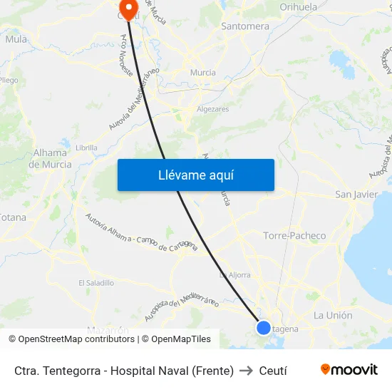 Ctra. Tentegorra - Hospital Naval (Frente) to Ceutí map
