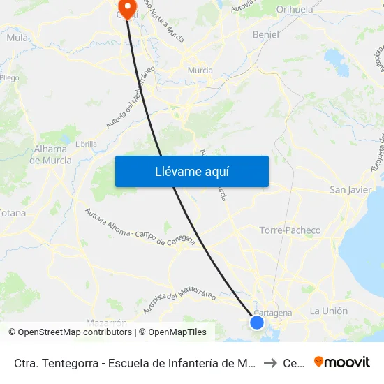Ctra. Tentegorra - Escuela de Infantería de Marina to Ceutí map