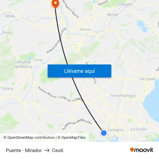 Puente - Mirador to Ceutí map