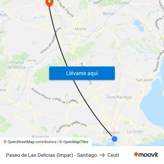Paseo de Las Delicias (Impar) - Santiago to Ceutí map