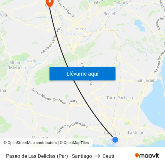 Paseo de Las Delicias (Par) - Santiago to Ceutí map