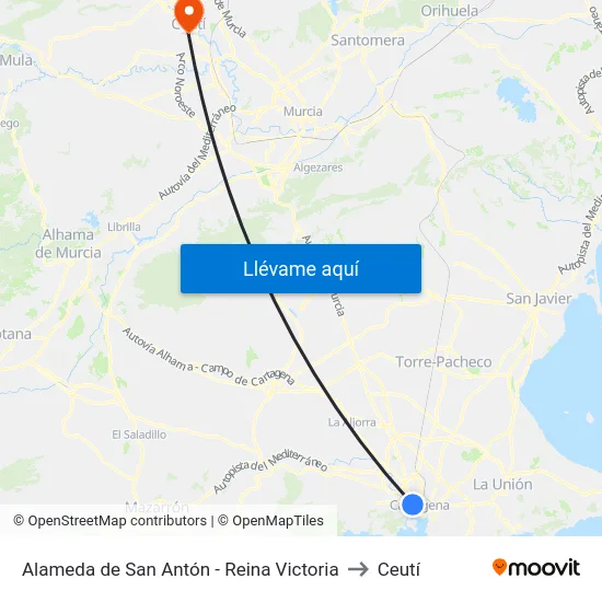 Alameda de San Antón - Reina Victoria to Ceutí map
