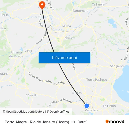 Porto Alegre - Río de Janeiro (Ucam) to Ceutí map