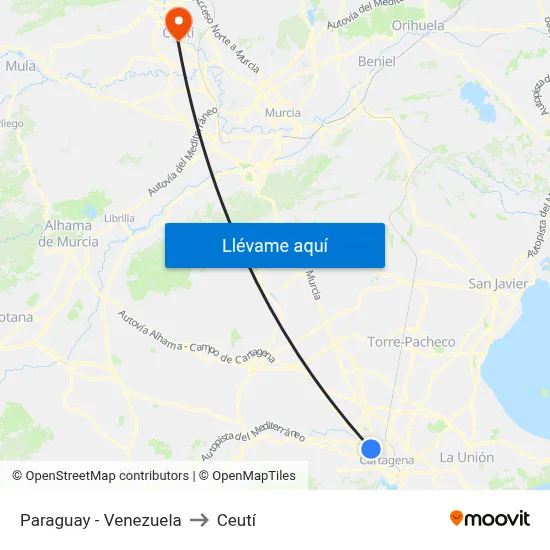Paraguay - Venezuela to Ceutí map