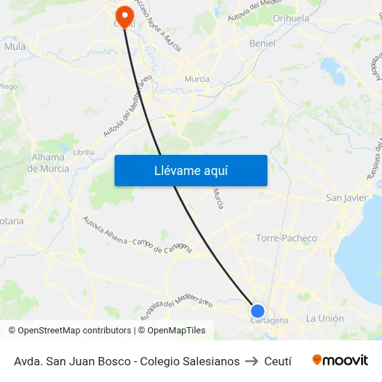 Avda. San Juan Bosco - Colegio Salesianos to Ceutí map