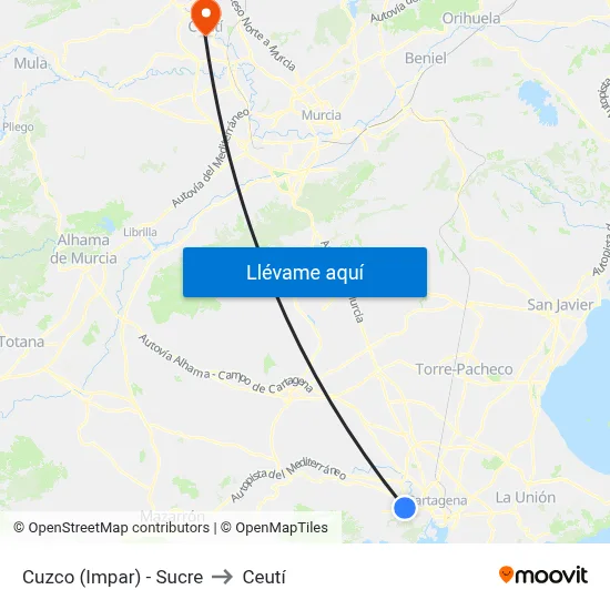 Cuzco (Impar) - Sucre to Ceutí map