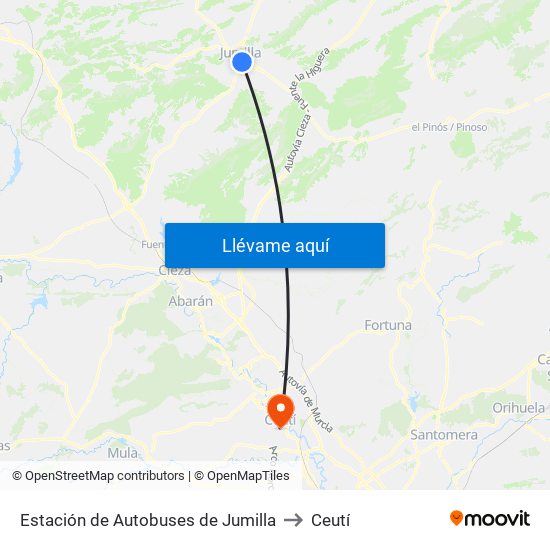 Estación de Autobuses de Jumilla to Ceutí map
