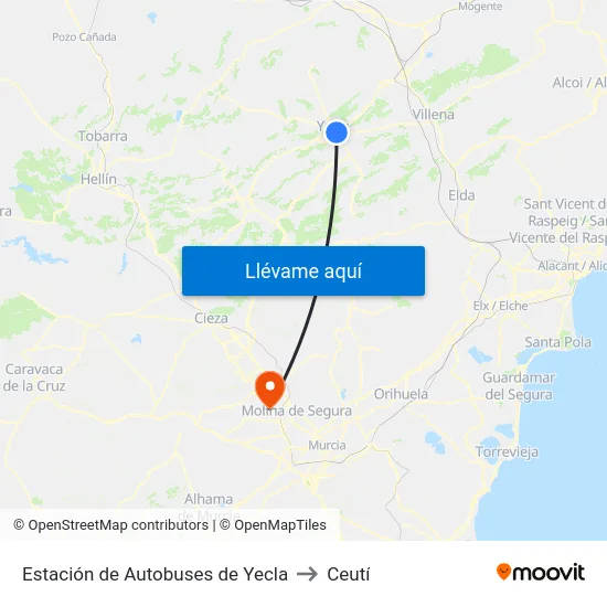 Estación de Autobuses de Yecla to Ceutí map