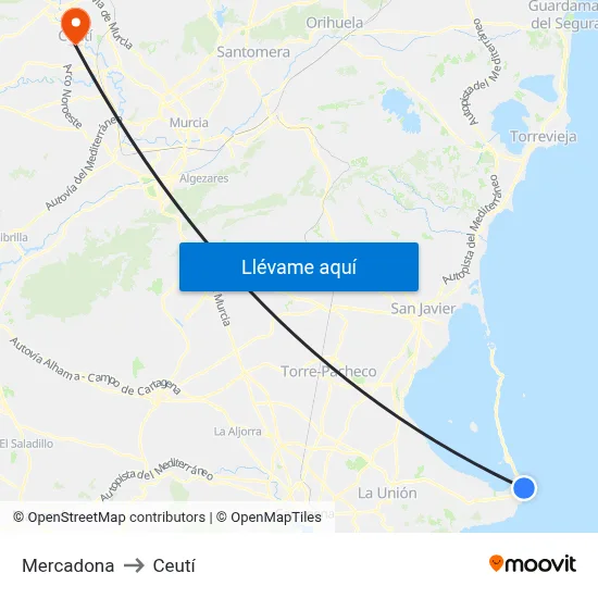 Mercadona to Ceutí map