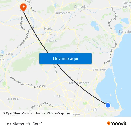 Los Nietos to Ceutí map