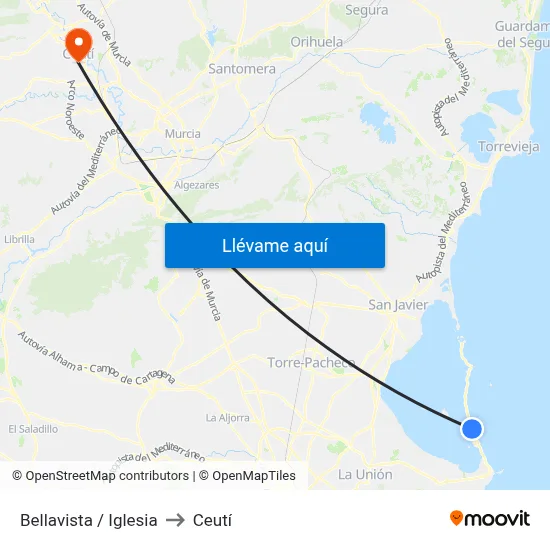 Bellavista / Iglesia to Ceutí map