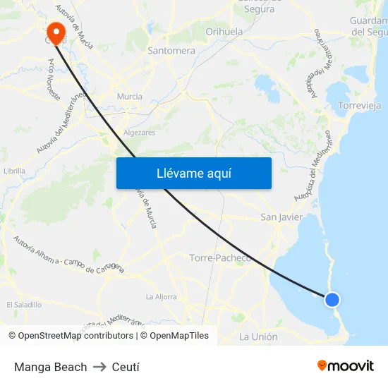 Manga Beach to Ceutí map