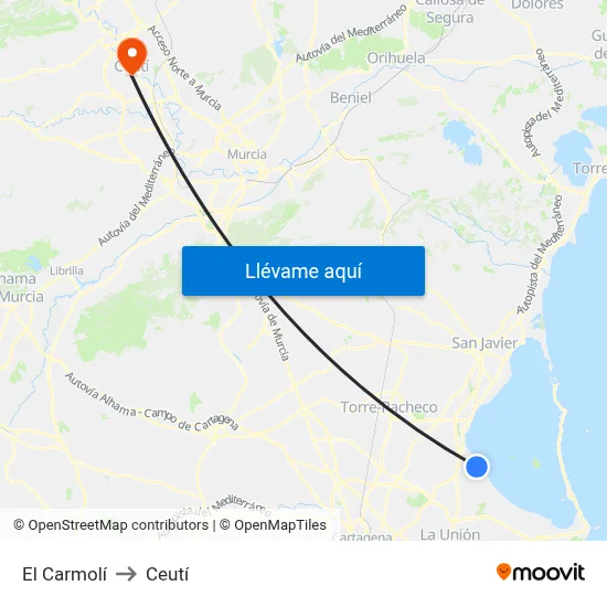 El Carmolí to Ceutí map