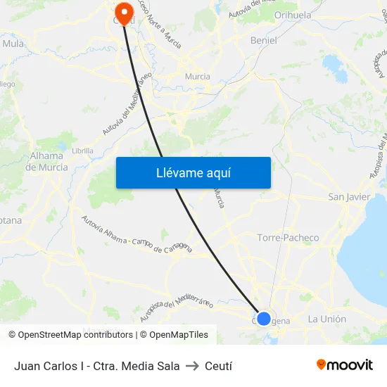 Juan Carlos I - Ctra. Media Sala to Ceutí map