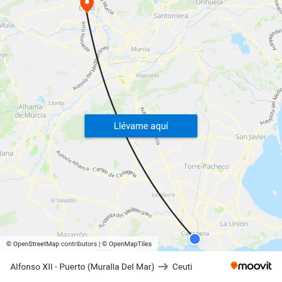 Alfonso XII - Puerto (Muralla Del Mar) to Ceutí map