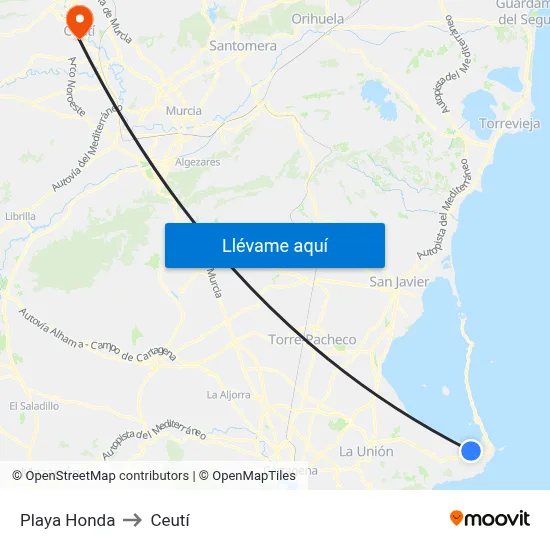 Playa Honda to Ceutí map
