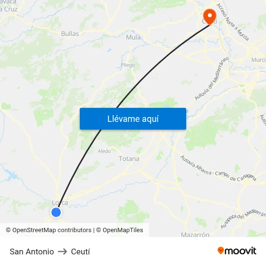 San Antonio to Ceutí map