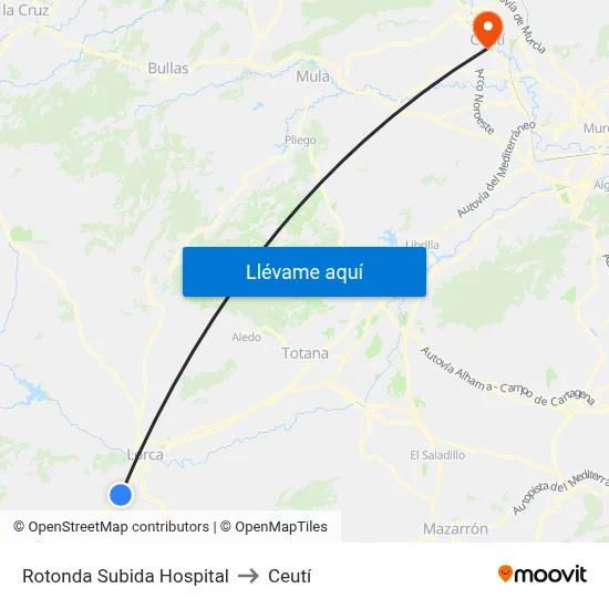 Rotonda Subida Hospital to Ceutí map