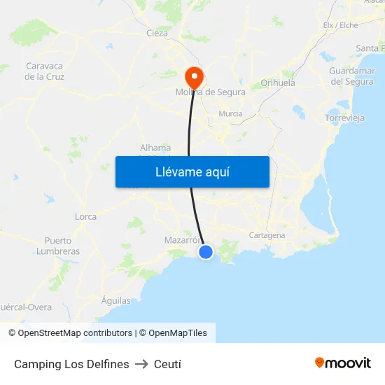 Camping Los Delfines to Ceutí map