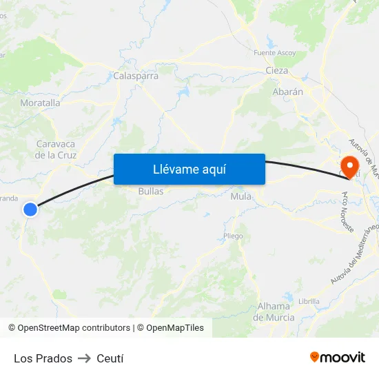 Los Prados to Ceutí map